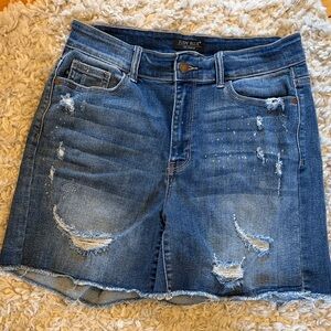 Judy Blue Blue Distressed Denim Shorts Size XL Cotton Stretchy